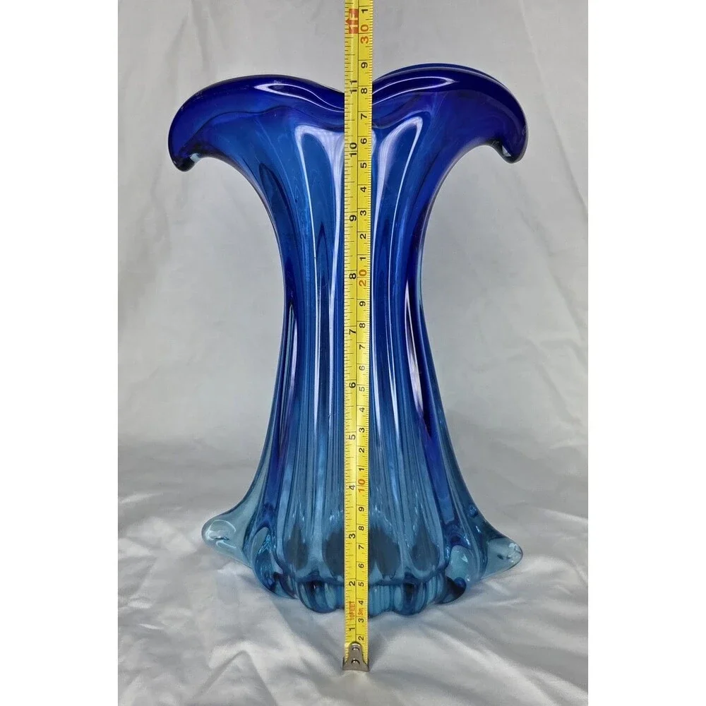 Large Vintage Mid Century Murano Mermaid Tail Blue Glass Vase No Tag & Chips